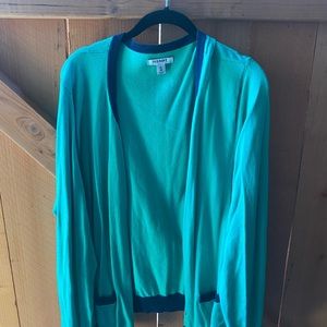 Old Navy green cardigan with navy blue trim